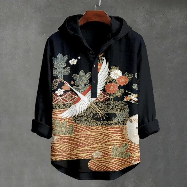 Flelix Imperial Crane Garden Shirt – Premium Japanese Style Designer Wear