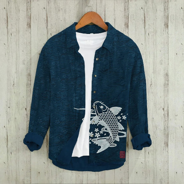 Flelix Indigo Koi Serenity Shirt – Premium Asian Minimal Designer Wear