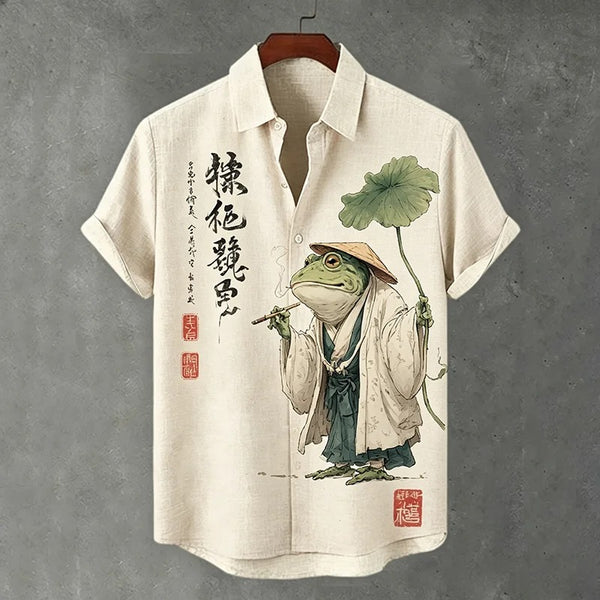 Flelix Zen Frog Artistic Shirt – Premium Japanese Style Graphic Designer Wear