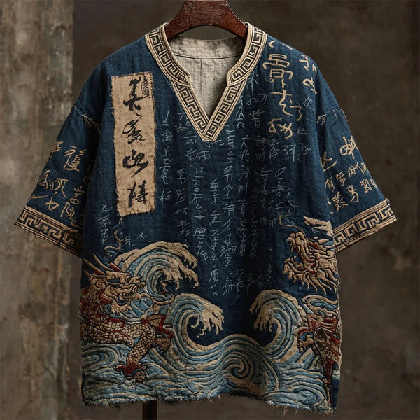 Flelix Heritage Wave Dragon Shirt – Premium Vintage Asian Designer Wear