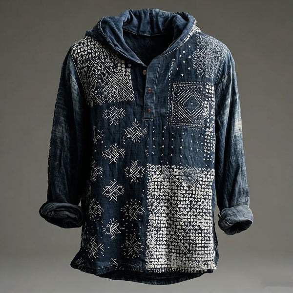 Flelix Indigo Patchwork Artisan Hoodie Shirt – Premium Vintage Designer Wear