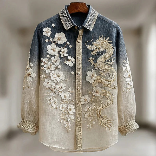 Flelix Ivory Dragon Blossom Shirt – Premium Asian Luxury Designer Wear