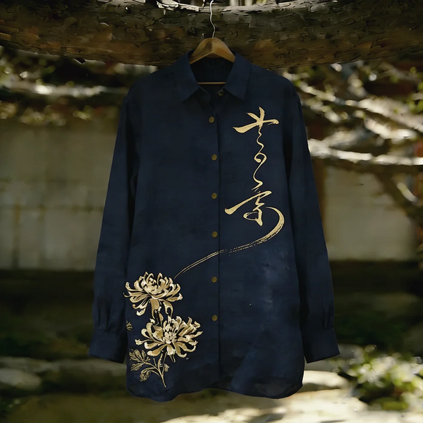 Flelix Midnight Lotus Calligraphy Shirt – Premium Asian Luxury Designer Wear